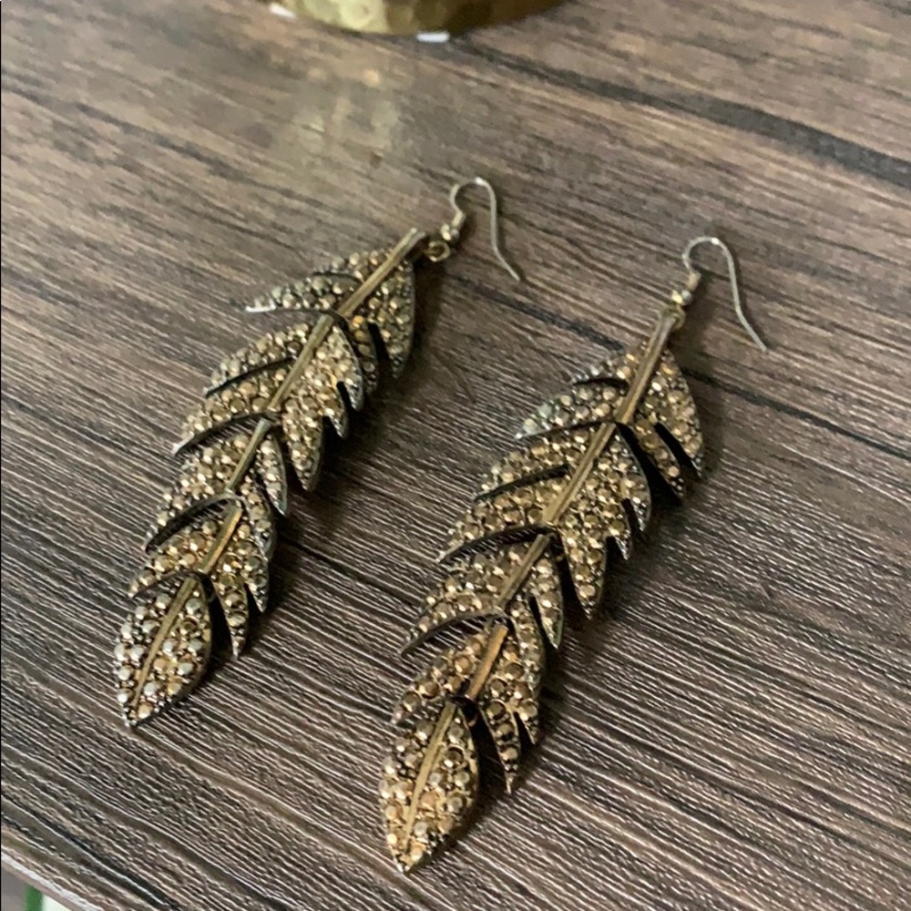 Gold Feather Drop Earrings